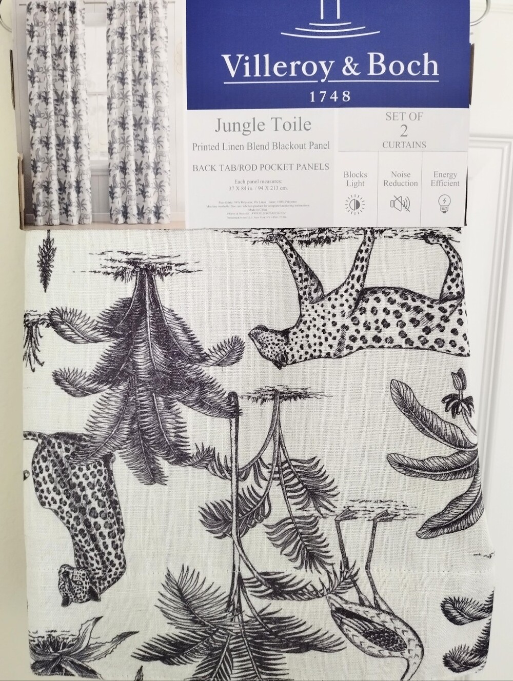 Villeroy & Boch Jungle Toile Rod Pocket Curtain Panels Set 37x84 Pair